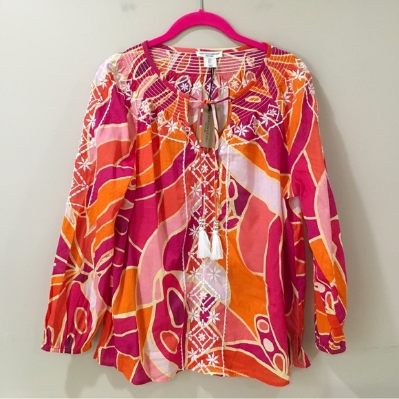Christian Siriano Tops - CHRISTIAN SIRIANO Aztec Blouse Top Embroidered Boho orange